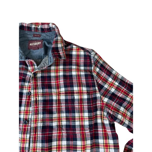 Alesbury Men’s Flannel Shirt Size L Red Plaid Long Sleeve Button Up Casual Lined - Picture 6 of 13